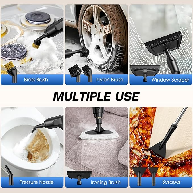 ODSD Steam Cleaner for Home &amp Car 3-Level Adjustable Steamer for Cleaning 15s Heat-Up &amp 1.6L Large Tank Handheld Steam Cleaner for Car Detailing Home Tile Grout Furniture with 15pcs Acc