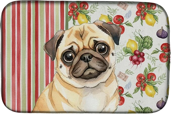 Caroline's Treasures Fawn Pug Vegetables Dish Drying Mat Absorbent Dish Drying Mat Pad for Kitchen Counter Dish Drainer Mat for Countertop 14 x 21 Multicolor