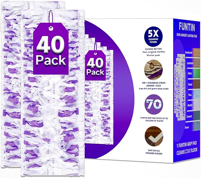 Funtin Power Mop Pads for Swiffer PowerMop Unscented Disposable Mop Refills Thickened Multi-Surface Replacement Mopping Pad Dry &amp Wet Use for Floor Cleaning (40 Packs)