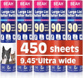 BEAH Lint Roller Refills (5 Packs 450 Sheets) Lint Rollers for Pet Hair Extra Sticky Refills Compatible with 9.45-inch lint Rollers requiring a 1.5-inch Inner Diameter