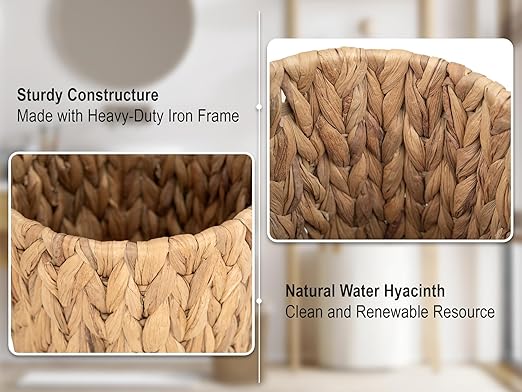 StorageWorks Wicker Waste Basket Small Trash Can for Bathroom Water Hyacinth Trash Basket for Office Wicker Garbage Can for Bedroom Round 1 Pack