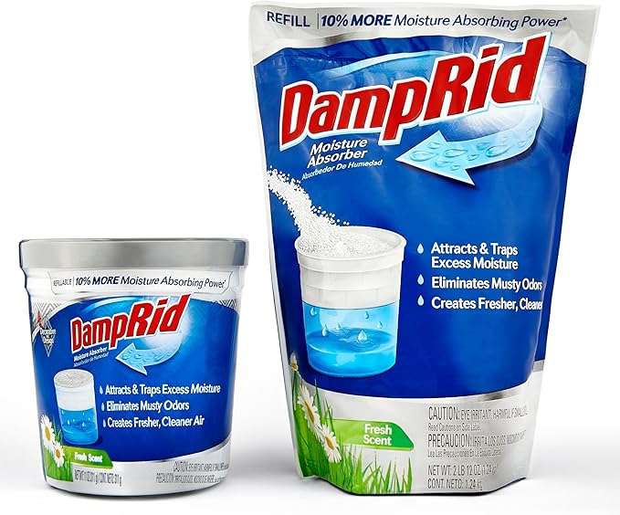 Damp Rid Refillable Moisture Absorber – Fresh Scent Humidity Absorber &amp Odor Absorber with 11oz Cup and 44oz Refill Bag Cleaner Air for Closet &amp Bathroom – ILIOS Packaging