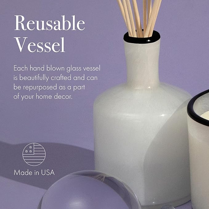LAFCO New York Signature Reed Diffuser Champagne - 15 oz - Up to 9 Months Fragrance Life - Reusable Hand Blown Glass Vessel - Natural Wood Reeds - Made in The USA