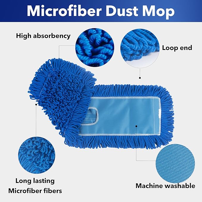 Matthew 36'' Microfiber Loop Dust Mop Washable Commercial&ampResidential Heavy Duty Mop Head Replacement Premium Absorbent Industrial Dust Mop Refill Pads for Hardwood OfficeGarage and Hotel -6Pack
