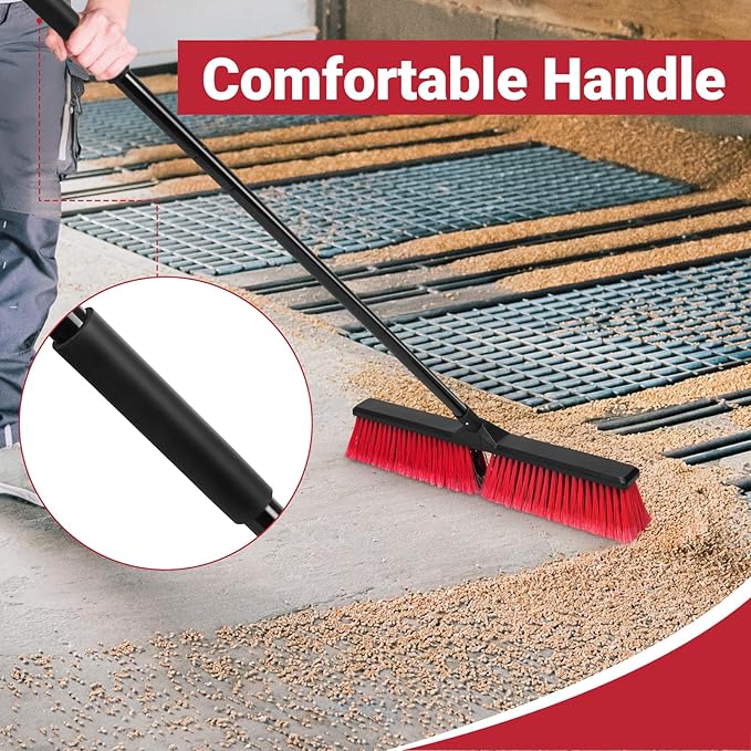 2PK 24 Push Broom Outdoor with 63 Long Handle and Stiff Bristles Heavy Duty Outdoor Broom Brush for Workshop Garage Concrete Patio and Deck Floor Sweeping