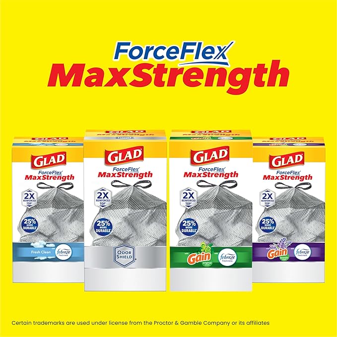 Glad ForceFlex MaxStrength XL Kitchen Trash Bags 20 Gal Fresh Clean 80 Ct (Package May Vary)