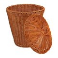 Lurrose Woven Storage Basket with Lid Round Desktop Trash Can Multipurpose Sundries Container in Brown Imitation Rattan Wastebasket for Home Office Organization