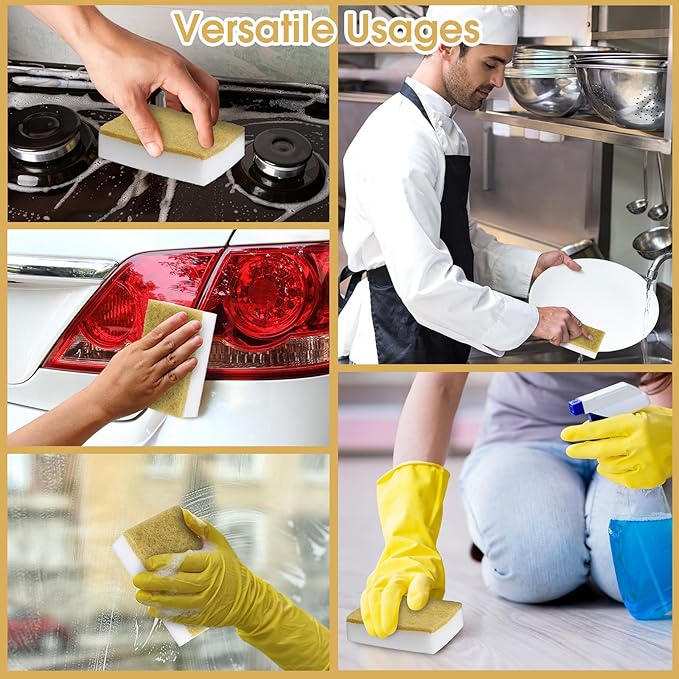Tioncy 100 Pcs Individually Wrapped Sponges Kitchen Bulk Brown Dish Non Scratch Scrub Sponges Dual Sided Cleaning Dish Scrubber for Washing Dishes Pots Pans Sinks Stoves Appliances Car Bike