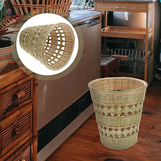Rustic Style Woven Trash Can Hand-Woven Wastebasket Natural Rubbish Basket for Bathroom Kitchen Home Storage