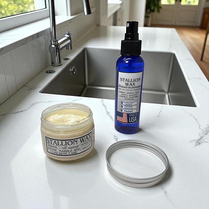 Marble &amp Granite Cleaner and Polish Kit – 4 in 1 Set Enhances Light Countertops | Stone-Safe Care for White Marble Quartz Quartzite Soapstone &amp Bright Granite Streak-Free Shine &amp Color