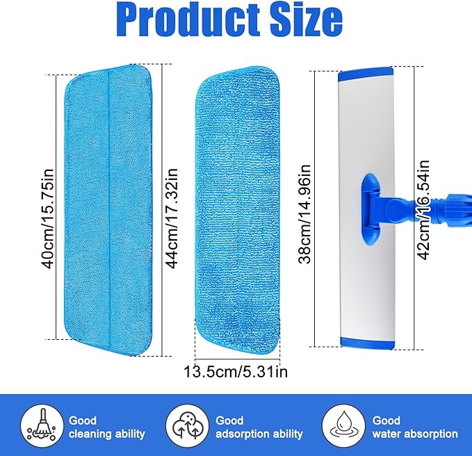 Flat Mop with Stainless Steel Handle Handle Adjustable 3 Sections Splice Microfiber Mop Floor Cleaning 4 Pieces Mops Cloth Wet &amp Dry Pads Wet and Dust Mopping