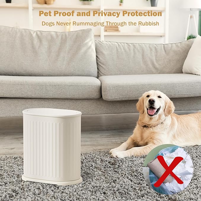 Steel Small Bathroom Trash Can with Lid Press Top 9L/2.4 Gallon Dog Proof Wastebasket with Removable Liner BucketSlim Bathroom Garbage Can Bin Under Desk/Sink BedroomLiving RoomOfficeDiaper