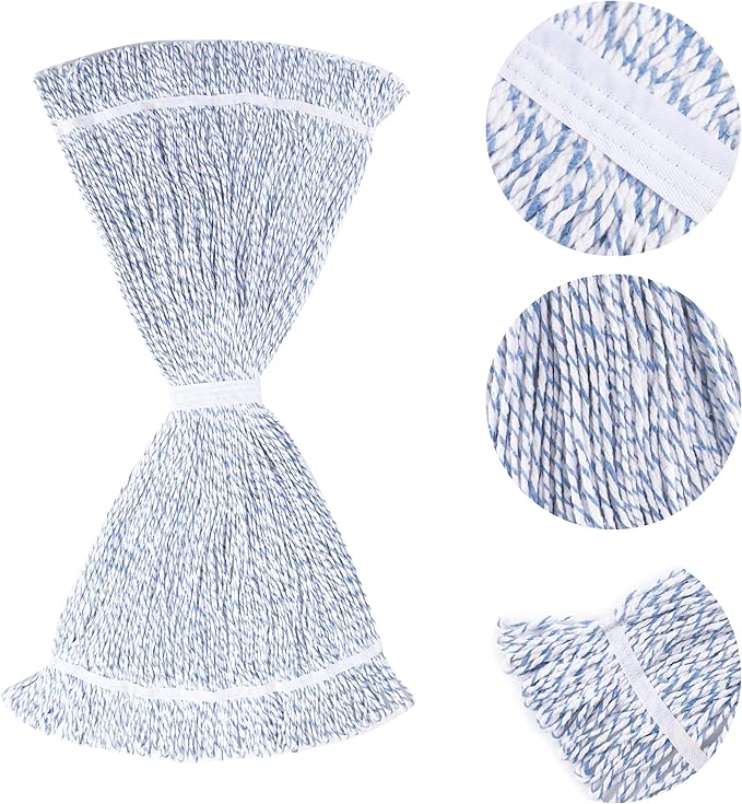 Matthew Cleaning Looped-End Pack of 12 Cotton1.25'' Universal Headband Heavy Duty Commercial Mop Head Replacement for Indoor&ampOutdoor UseGrease Stain Floor Cleaning String Mops Head Refill