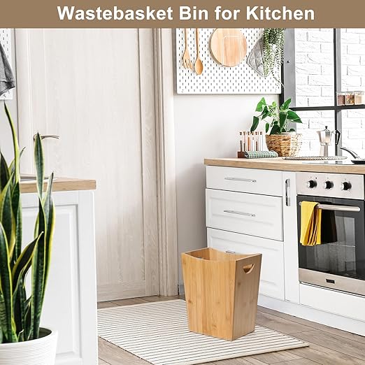 SEHERTIWY Wood Trash Can Wastebasket 2 Gallon Small Waste Basket with 2 Handles Rectangular Bathroom Garbage Can for Bathroom Office Living Room Bedroom Kitchen