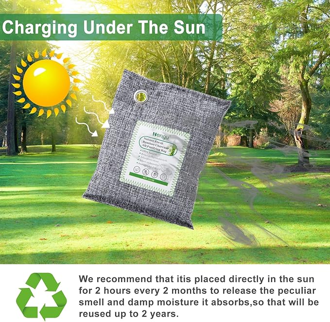 Activated Charcoal Odor Absorber (Large 12 Pack 100g each) Natural Charcoal Bags Odor Absorber Bamboo Charcoal Air Purifying Bag for Home Fridge Cabinet