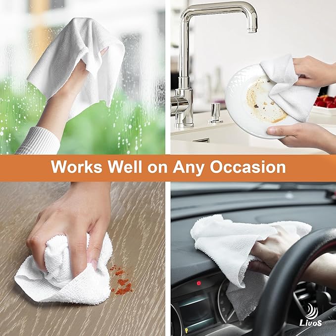 LIVOS Microfiber Cleaning Cloth Roll - 80 Pack Reusable Paper Towels White Tear Away Microfiber Towels for Car Super Absorbent Lint Free Cleaning Rags for House KitchenWindow- 11.5x11.5