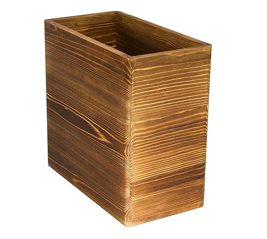 Owlgift Wooden Rustic Burnt Waste Basket Trash Bin Rectangular Wastebaskets Bathroom Garbage Can Bedroom Trash Can Dorm Recycle Bin Office Trash Can Wooden Wastebasket Wooden Décor
