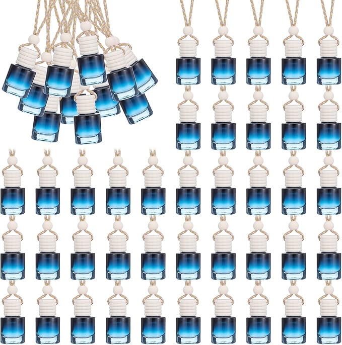 50 Pcs Hanging Car Air Freshener Car Diffuser Bottles Empty Glass Perfume Bottle Freshener Diffuser Bottle Pendant for Essential Oil Fragrance Aromatherapy Bottle Ornament (Cylinder)