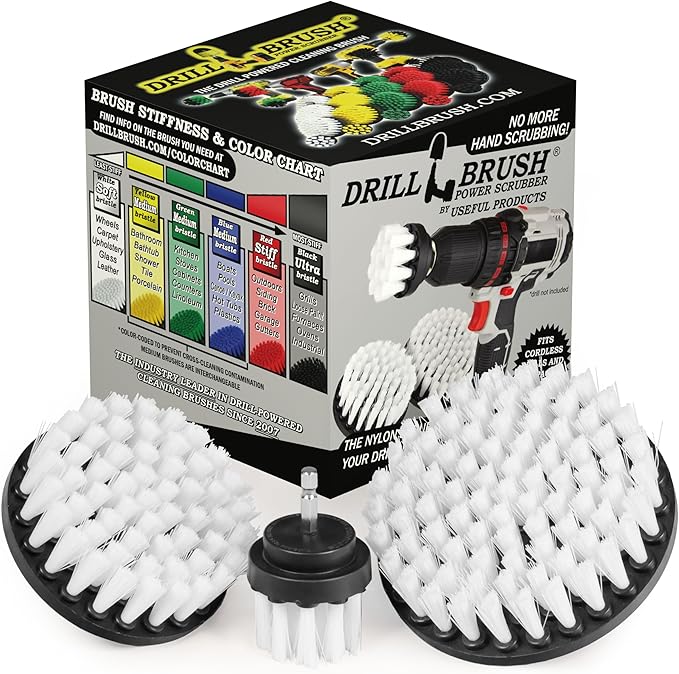 Car Accessories - Drill Brush Attachment for Washing Wheels Mats Detailing - Carpet and Upholstery Cleaner - Boat and Kayak Hull Accessories - Glass and Fiberglass Cleaner