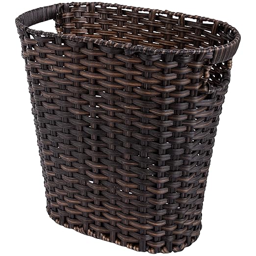GRANNY SAYS Wicker Trash Can Bathroom Trash Can with Handles Wicker Waste Basket for Bathroom Waste Basket for Bedroom Decorative Wicker Wastebasket 19 Liters/5 Gallons 1-Pack Dark Brown