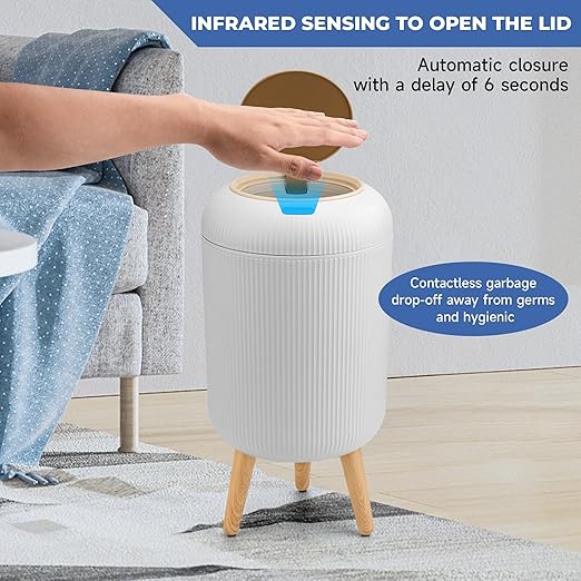 Pukomc 2 Pack Automatic Trash Can 12L /3 Gallon and 10L /2.64 Gallon Bathroom Trash Bin with Lid Touchless Small Smart Motion Sensor Garbage Cans for Kitchen BathroomLiving Room and Bedroom
