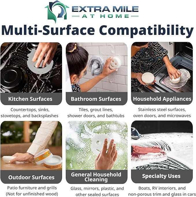 Power Paste Natural All Purpose Cleaner Bundle - Grout Cleaner for Tile Floors with Sponge &amp Crevice Brush - Deep Cleaning Tools for Shower Tile Grout Bathroom Kitchen Surfaces Tight Spaces at
