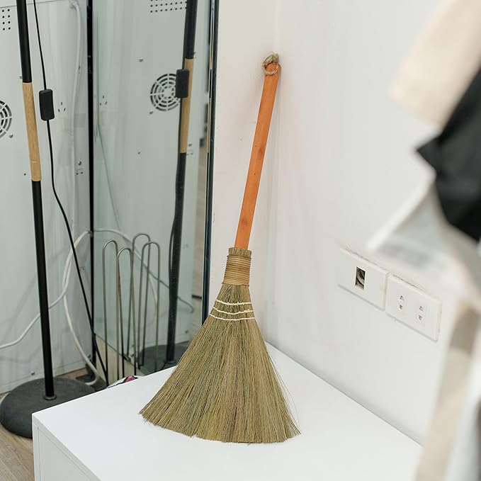 Handmade Whisk Sweeping Orange Broom - Vietnamese Straw Soft Broom - Brooms Decorative 12.2 Width 28.35 Length