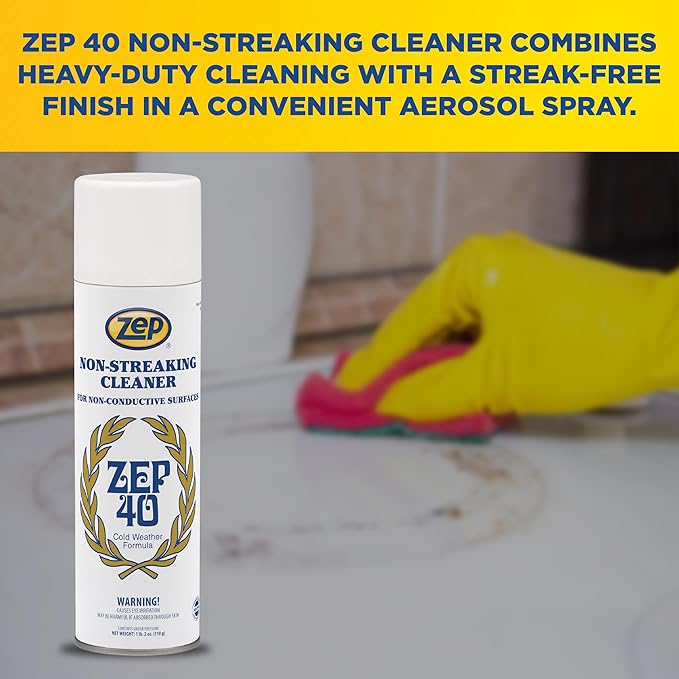 Zep 40 Non-Streaking Cleaner - 18 oz (Case of 12) 14401 - Heavy-Duty Foaming Action Aerosol Formulated for Non-Conductive Surfaces Ideal for Cold Weather Conditions.