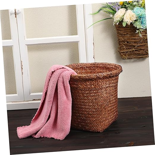 Cabilock Straw Woven Wastebasket Small Practical Waste Paper Basket for Office Home Bedroom with Unique Decorative Design and Open Top for Disposal