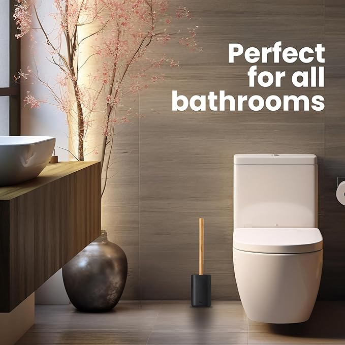 Vigar Zense Toilet Brush and Holder Set Toilet Bowl Brush with Polyresin Stone Holder Bathroom Sets for Bathroom Decor and Accessories Cool Black