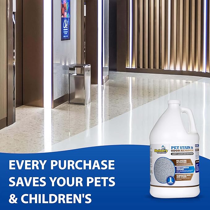 Sheiner's Pet Urine Enzyme Cleaner &amp Pet Stain &amp Odor Remover Advanced Enzymatic Cleaner Solution for Carpets Rugs Upholstery &amp Multi-Surfaces Safe for Pets &amp Kids. (128 oz)