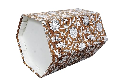 3.3 Gallon Cotton Hand Block Printed Paper Waste Basket |Small Decorative Trash Can for Housewarming Gifts in Living Room Bedroom Bathroom | Eco-Friendly Plastic-Free (1 Brown White FLOWAR)