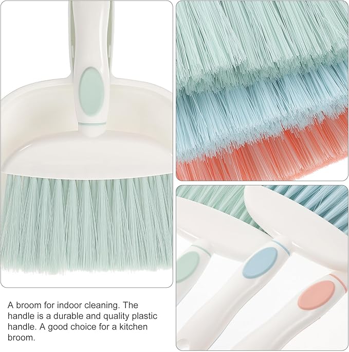 Mini Broom and Dustpan Set 3pcs Plastic Whisk Broom Household Desktop Cleaning Supplies for Indoor Sweeping and Small Area Dust Removal