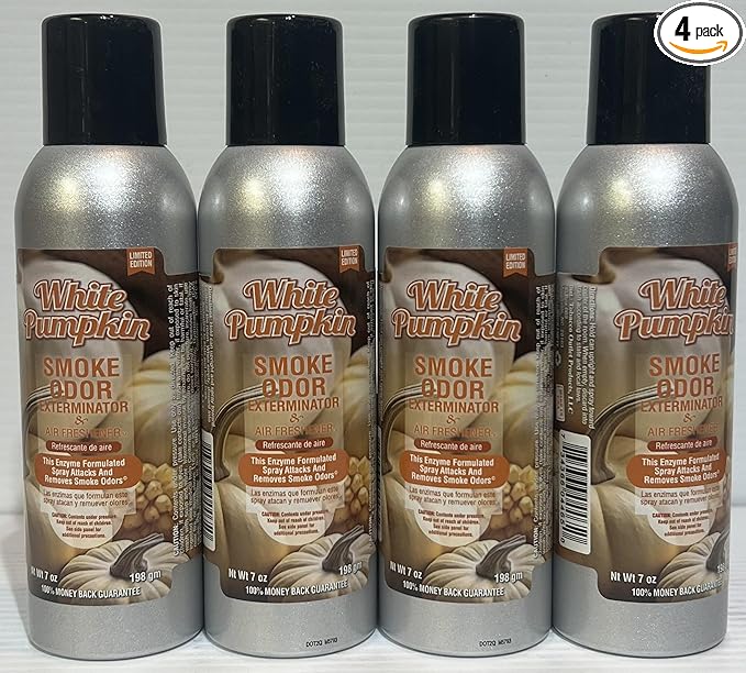 Smoke Odor Exterminator 198 gm/ 7 oz Large Spray White Pumpkin Set of Four Cans.