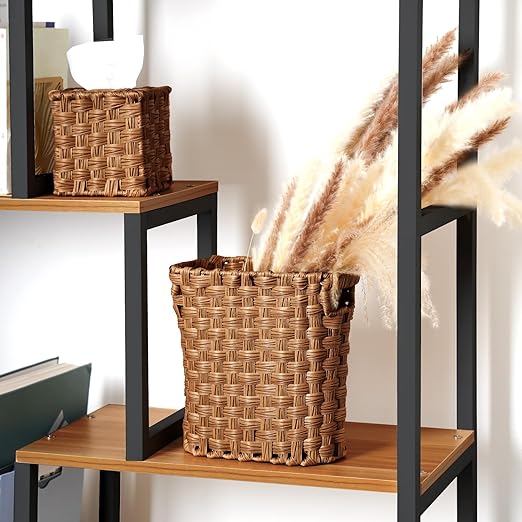 Brown Wicker Waste Basket with Built-in Handles - Multifunctional Mini Wicker Trash Can for Home and Office - Compact Design and Durable Construction with Fine Artisanal Craftsmanship