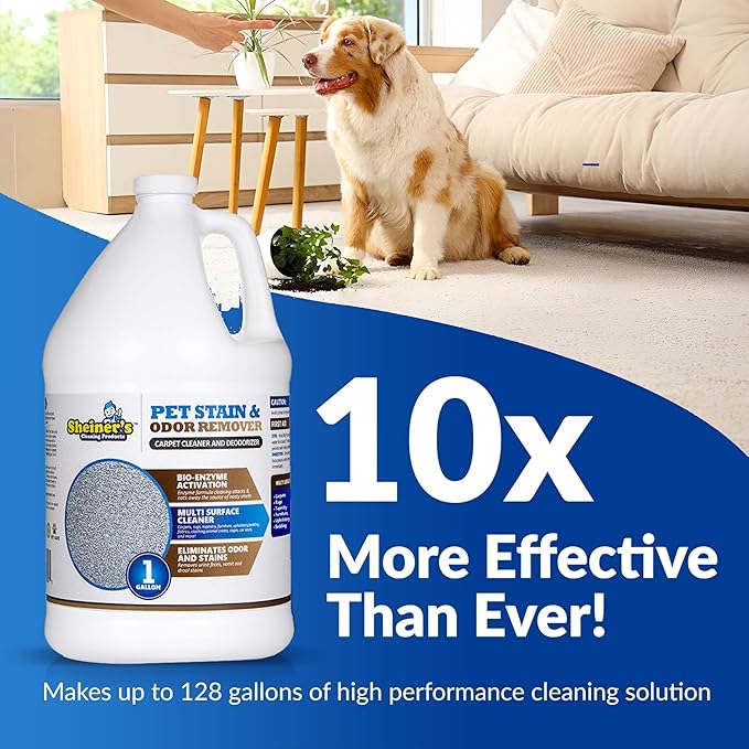 Sheiner's Pet Urine Enzyme Cleaner &amp Pet Stain &amp Odor Remover Advanced Enzymatic Cleaner Solution for Carpets Rugs Upholstery &amp Multi-Surfaces Safe for Pets &amp Kids. (128 oz)