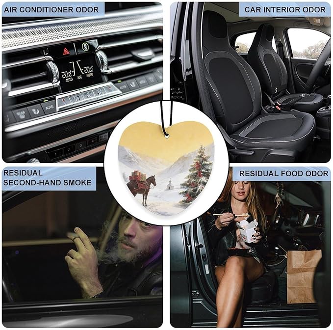 5PCS Car Air Freshener Hanging Personalized Double Sided Snowy Xmas Horse Car Fresheners Long Lasting New Cars Scents Cute Automotive Freshies for Closets Drawers (tea)