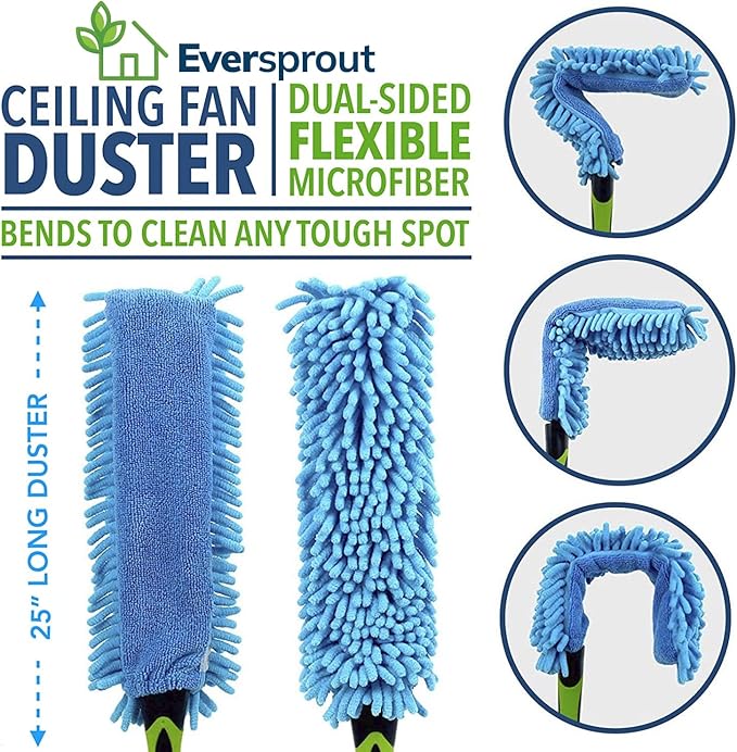 EVERSPROUT Duster 3-Pack | Hand-Packaged Cobweb Duster Microfiber Feather Duster Flexible Ceiling Fan Duster | Twists onto Standard ACME Threaded Poles (Pole Sold Separately) (Medium-Stiff Bristles)