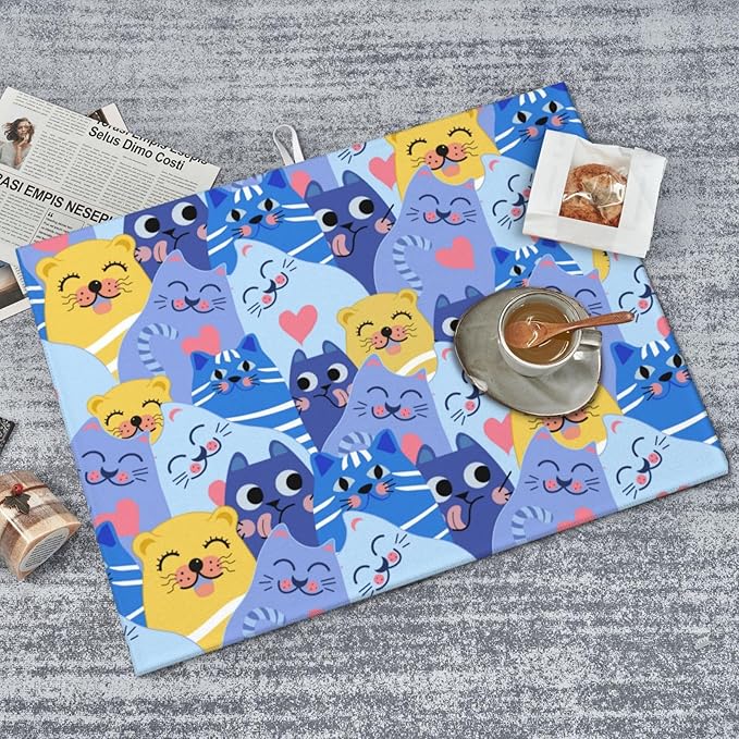 Cute Cats Dish Drying Mat for Kitchen Counter Large 18x24in Absorbent Drainer Dry Pad for Coffee Bar Decor
