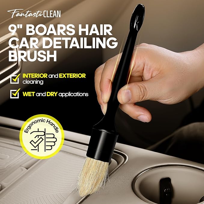Fantasticlean 9PC Car Detailing KitBoars Hair BrushHorse Hair BristleSuede-Coral ClothCar Dust BrushMicrofiber Towel &amp ApplicatorScratch-Free &amp Ultra-Soft for Leather Seats &amp Interi