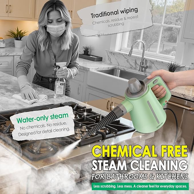 Steam Cleaner for Bathroom &amp Kitchen Handheld High Temp Steam Cleaner with Safety Lock Chemical-Free Steamer for Deep Cleaning Tile Grout Shower Stove &amp Sink 10 Accessories for Home Cou