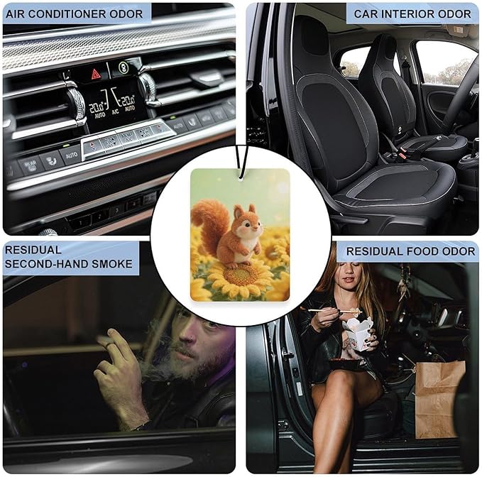 5PCS Car Air Freshener Hanging Personalized Double Sided Sunflower Squirrel Car Fresheners Long Lasting New Cars Scents Cute Automotive Freshies for Closets Drawers (tea)