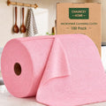 Microfiber Cleaning Cloth Roll - 100 Pack Tear Away Microfiber Paper Towels Reusable Washable Scratch-Free Kitchen Towels for Car Home Kitchen Glass Dishes(Pink)