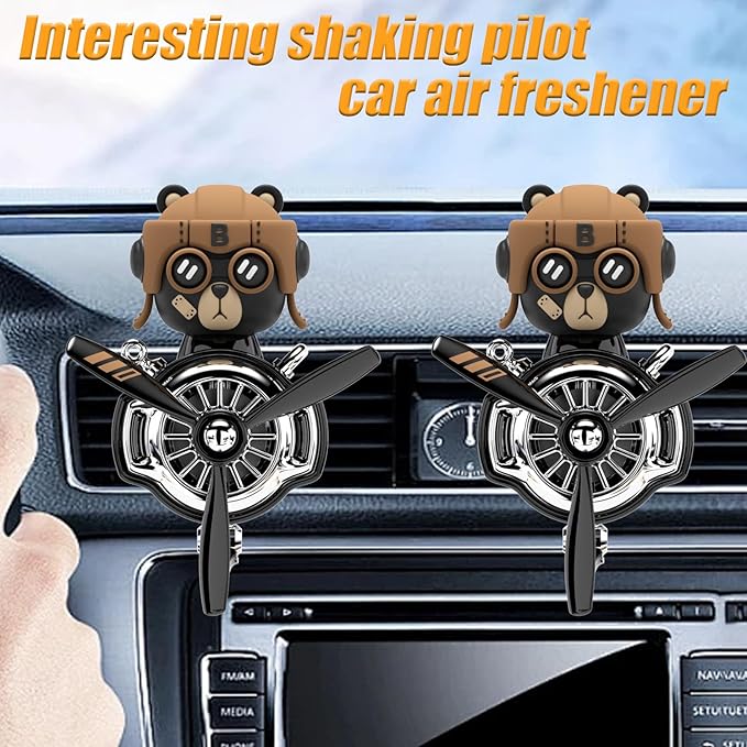 2Pcs Car Air Fresheners Cute Bear Pilot Automotive Air Outlet Creative Car Perfume Diffuser Automotive Accessories Air Vent Decoration with 8 Fragrant Tablets (Black 5+Black 5)