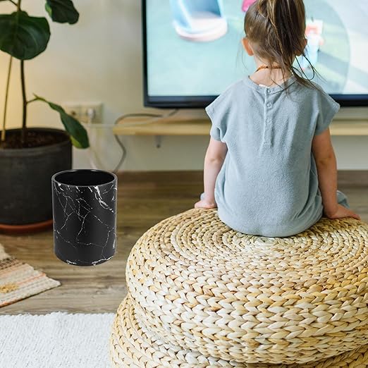 Marble Pattern Trash Can 12L Medium Lidless Plastic Wastebasket with Double-Layer Open Top Design for Home Office Bedroom Bathroom Use