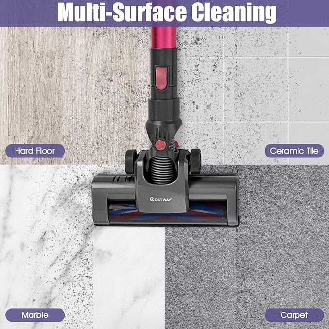COSTWAY 16KPa Cordless Bagless Vacuum Cleaner Lightweight Stick Handheld Vacuum with HEPA Filtration and Brushless Motor Detachable Lithium Battery Rechargeable Ideal for Pet Hair Home Hard Floor