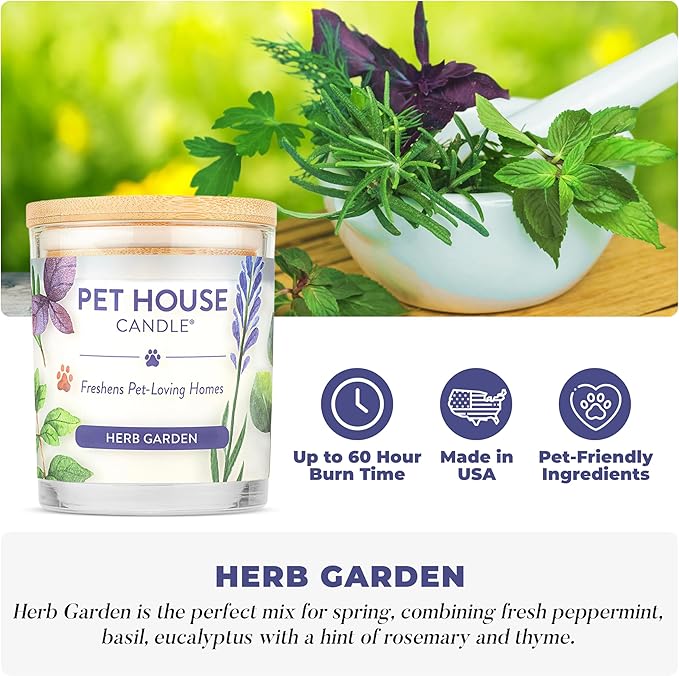 Pet House Candles Plant-Based Long Lasting Pet Friendly Candles for Home 60 Hour Burn Time - Herb Garden 9 oz 2 Pack
