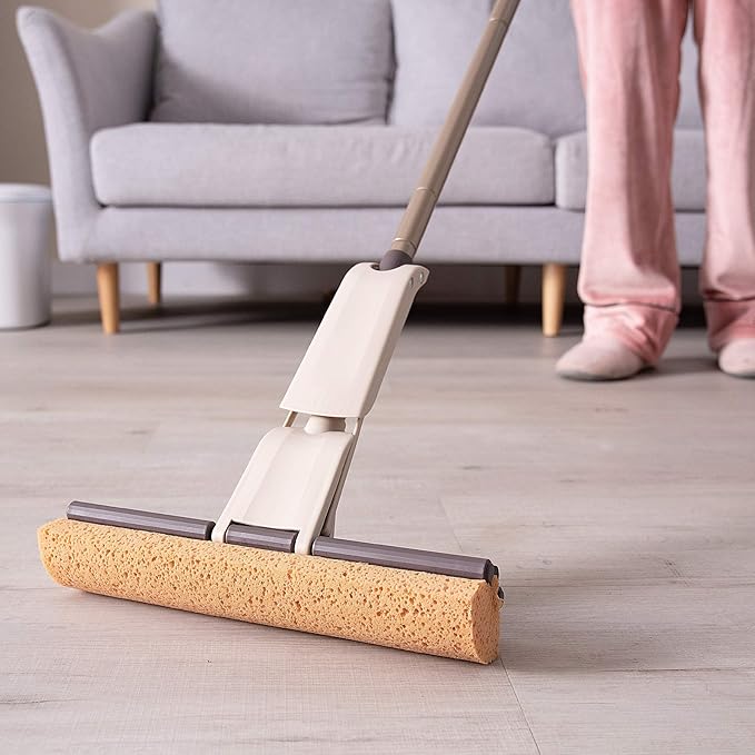 Eyliden Sponge Mop Easy Squeeze Wringing Mop with 2 Reusable Heads Absorbent Honeycomb Sponge for Home and Commercial Use Hardwood Laminate Tile Marble Ceramic Floors Cleaning