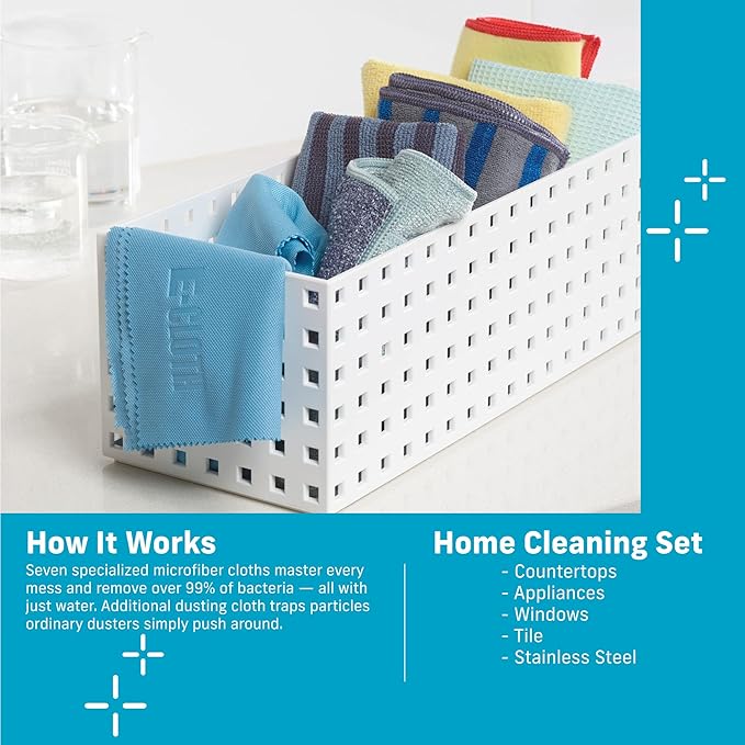 E-Cloth Home Cleaning Set Premium Microfiber Cleaning Cloth Household Cleaning Tools &amp Supplies for Dusting Bathroom Kitchen &amp Cars Washable &amp Reusable 100 Wash Guarantee 8 Piece Se