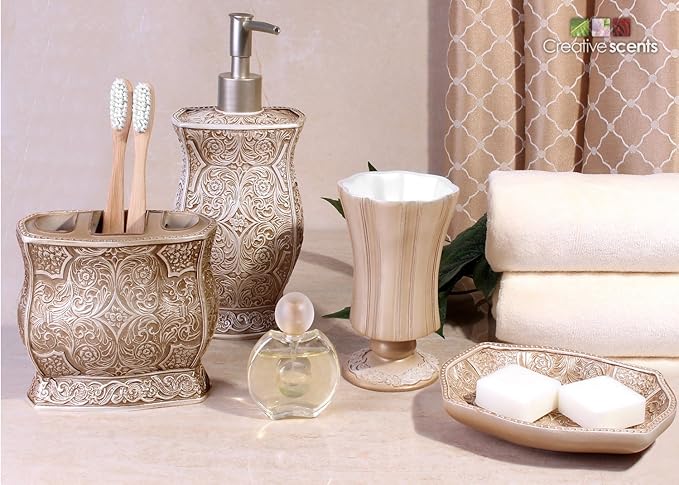Creative Scents Victoria Bathroom Trash Can 1.32 Gal / 5L - Decorative Bathroom Wastebasket - Durable Beige Waste Bin - Waste Basket for Bathroom Bedroom Powder Room or Living Room Decor